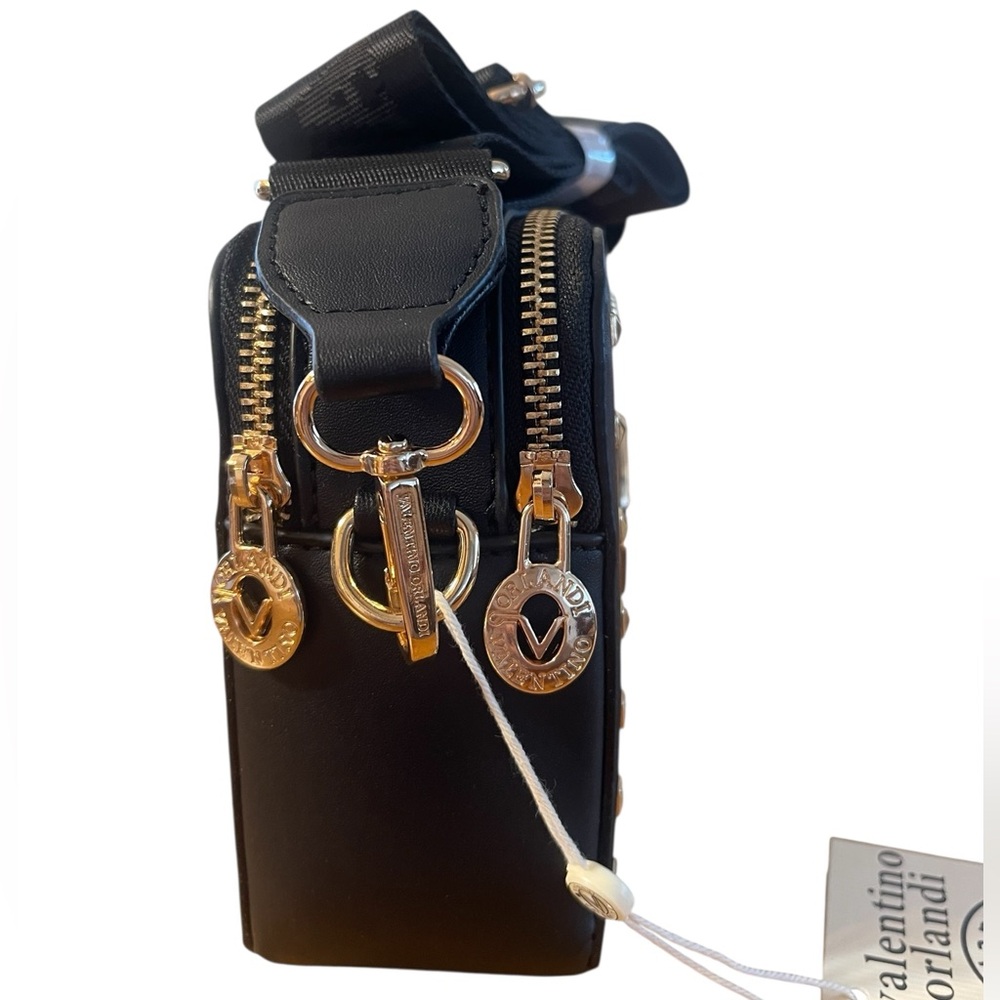 NWT- Valentino Orlandi vegan leather crossbody bag. Color black W/ gold hardware - Picture 6 of 12